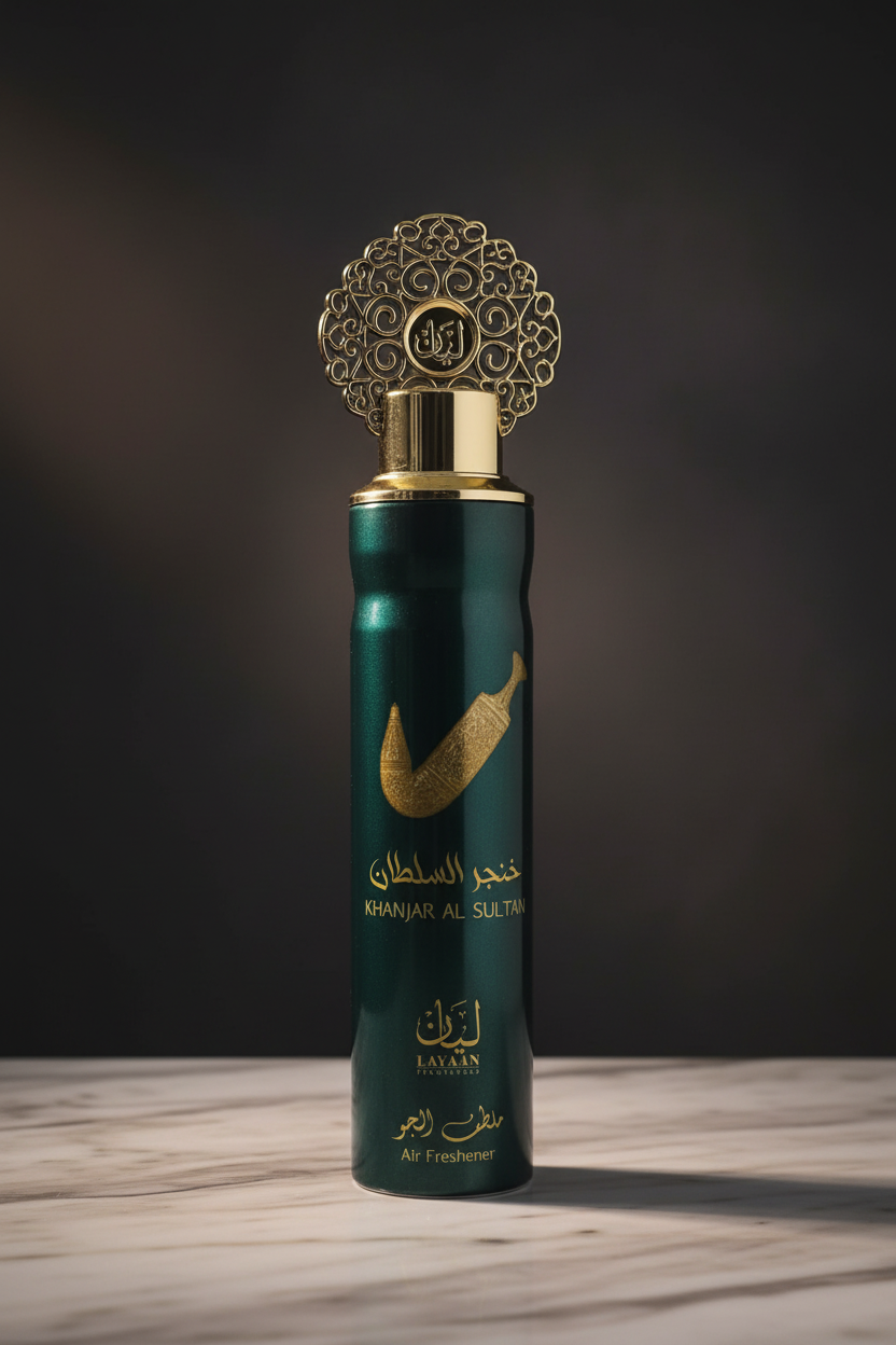 Flacon Khanjar Al Sultan by Layaan 300ml Ã¢â‚¬â€œ dÃƒÂ©sodorisant maison vert et or