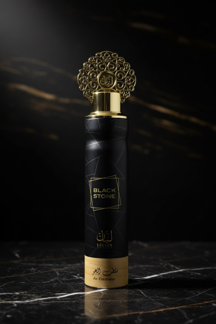 Flacon Black Stone by Layaan 300ml Ã¢â‚¬â€œ dÃƒÂ©sodorisant maison noir et or gÃƒÂ©omÃƒÂ©trique