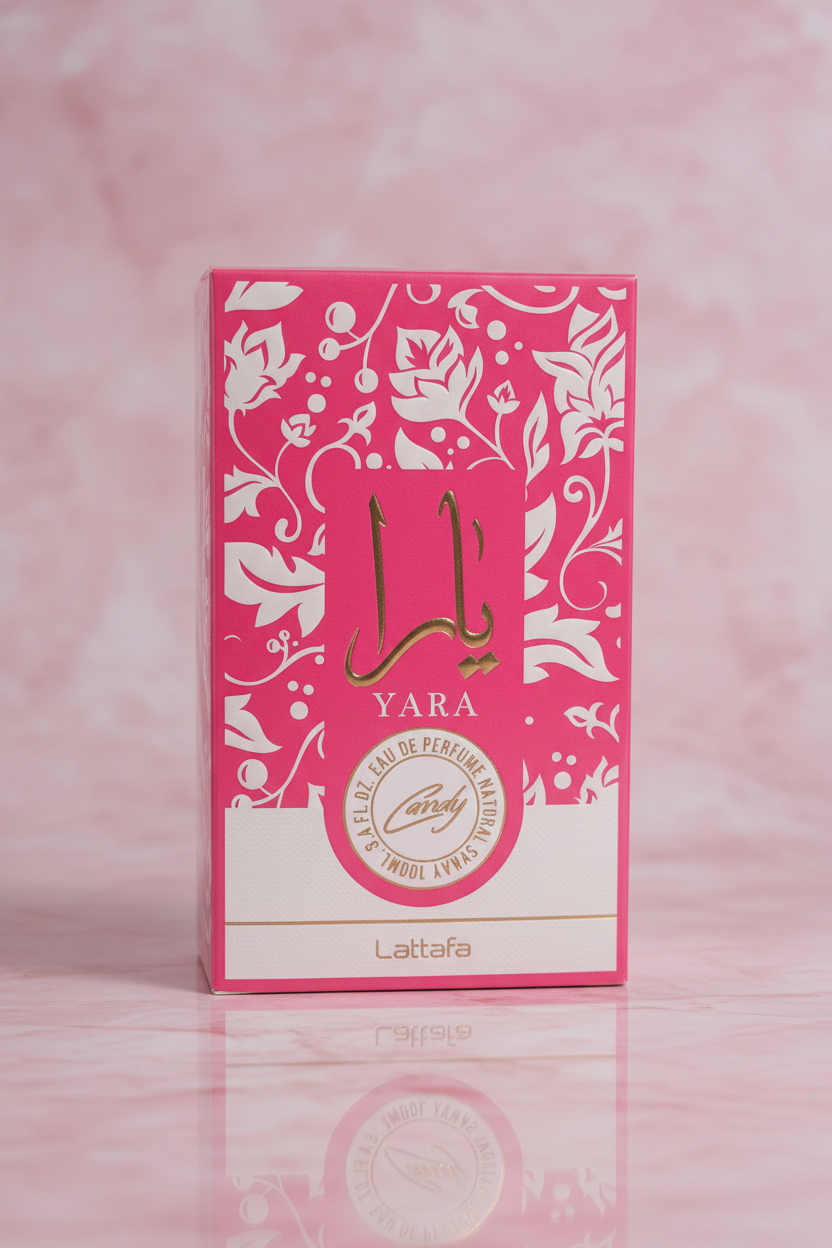 Boite Yara Candy Lattafa eau de parfum 100ml rose et blanc floral