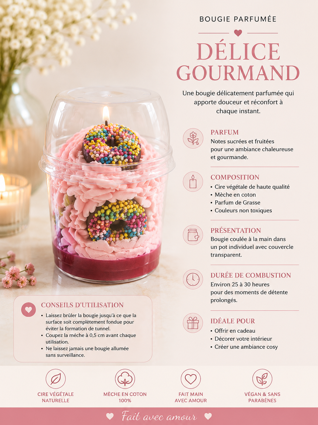 Bougie Dessert Cream Fraise packaging