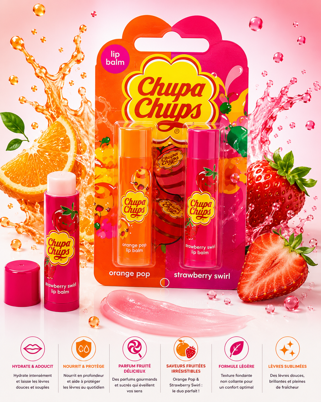 Chupa Chups Lip Balm Duo – Orange Pop & Strawberry Swirl
