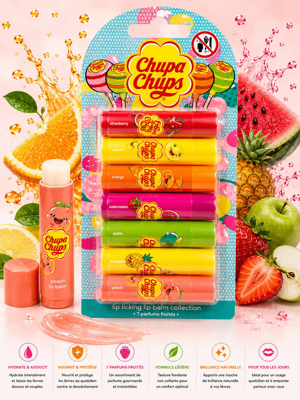 Chupa Chups Lip Licking Lip Balm Collection – Coffret 7 Parfums Fruitiés