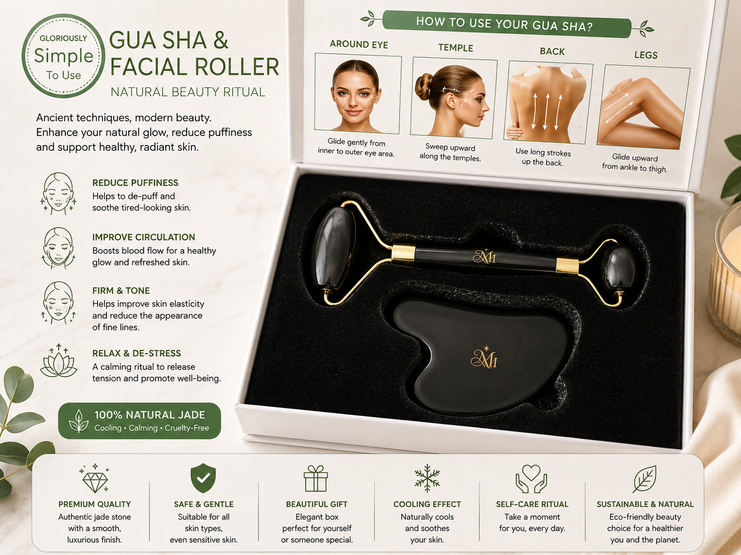 Coffret Gua Sha & Rouleau Facial – Rituel Beauté Naturel