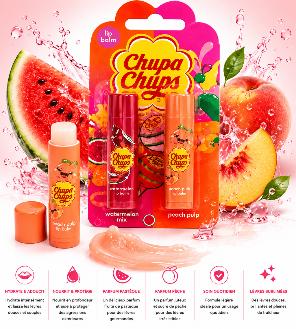 Chupa Chups Lip Balm Duo – Watermelon Mix & Peach Pulp