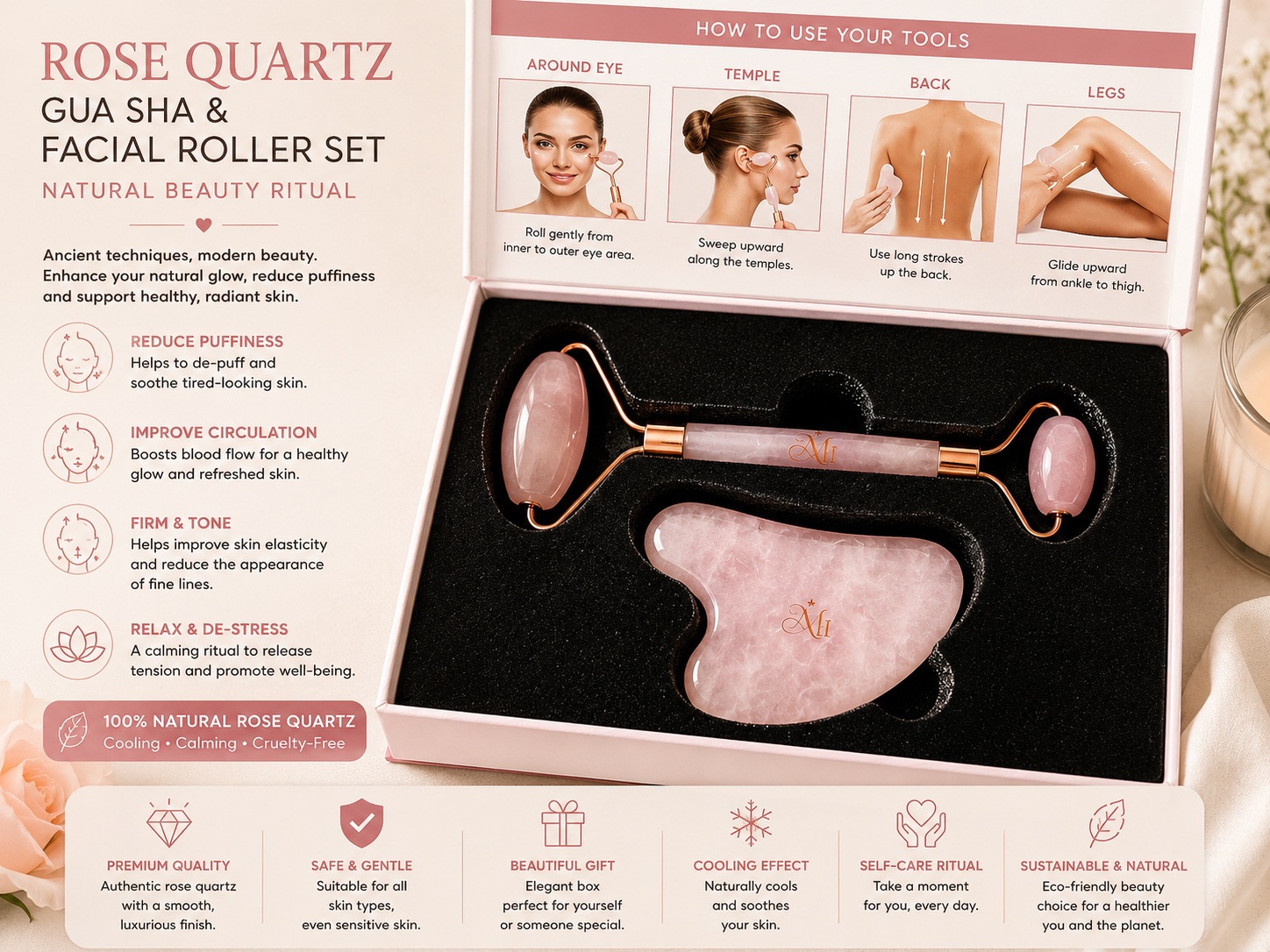 Coffret Gua Sha & Rouleau Facial – Rituel Beauté Naturel