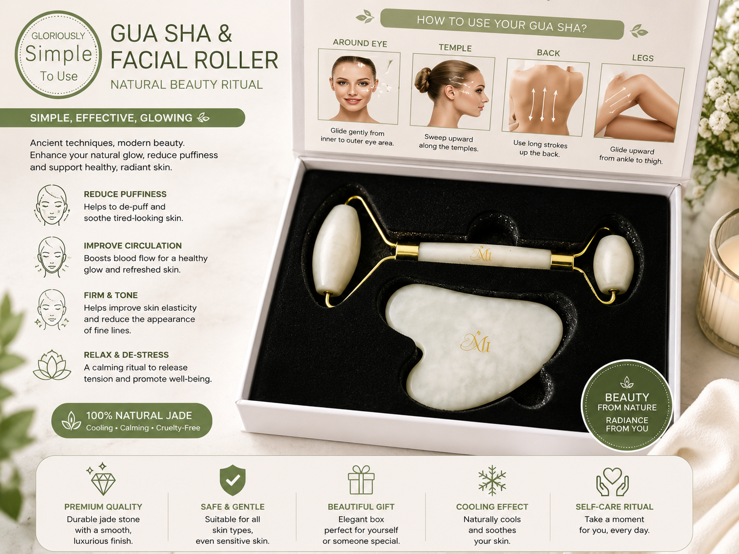 Coffret Gua Sha & Rouleau Facial – Rituel Beauté Naturel