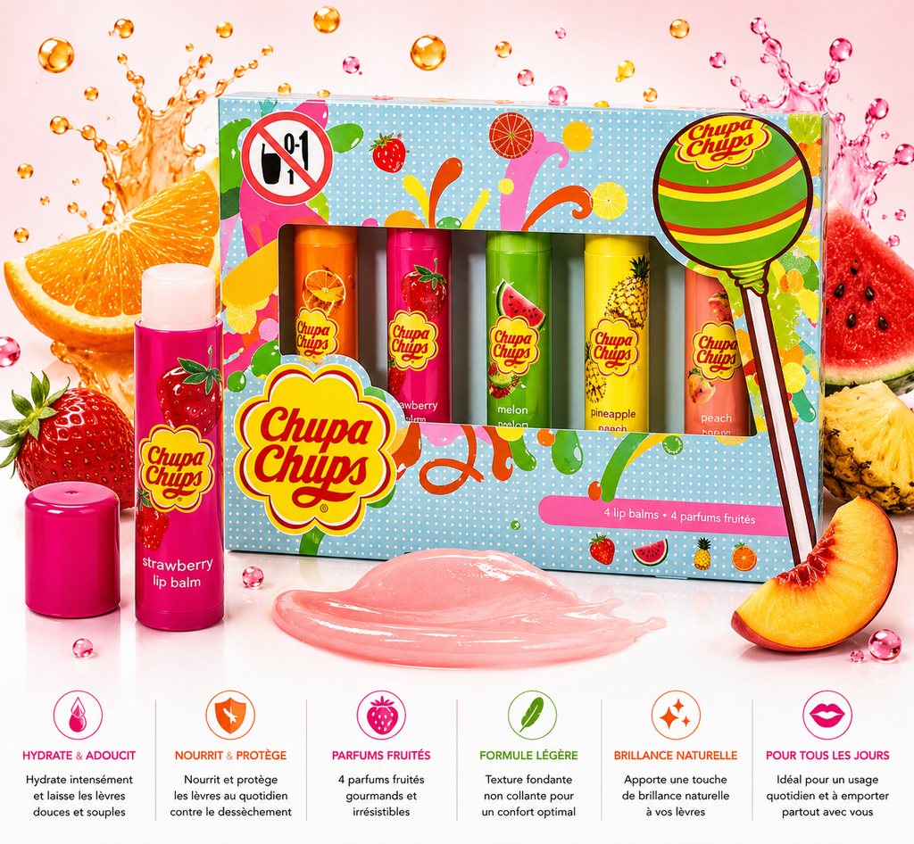 Chupa Chups Lip Balm Collection – Coffret 5 Parfums Fruitiés