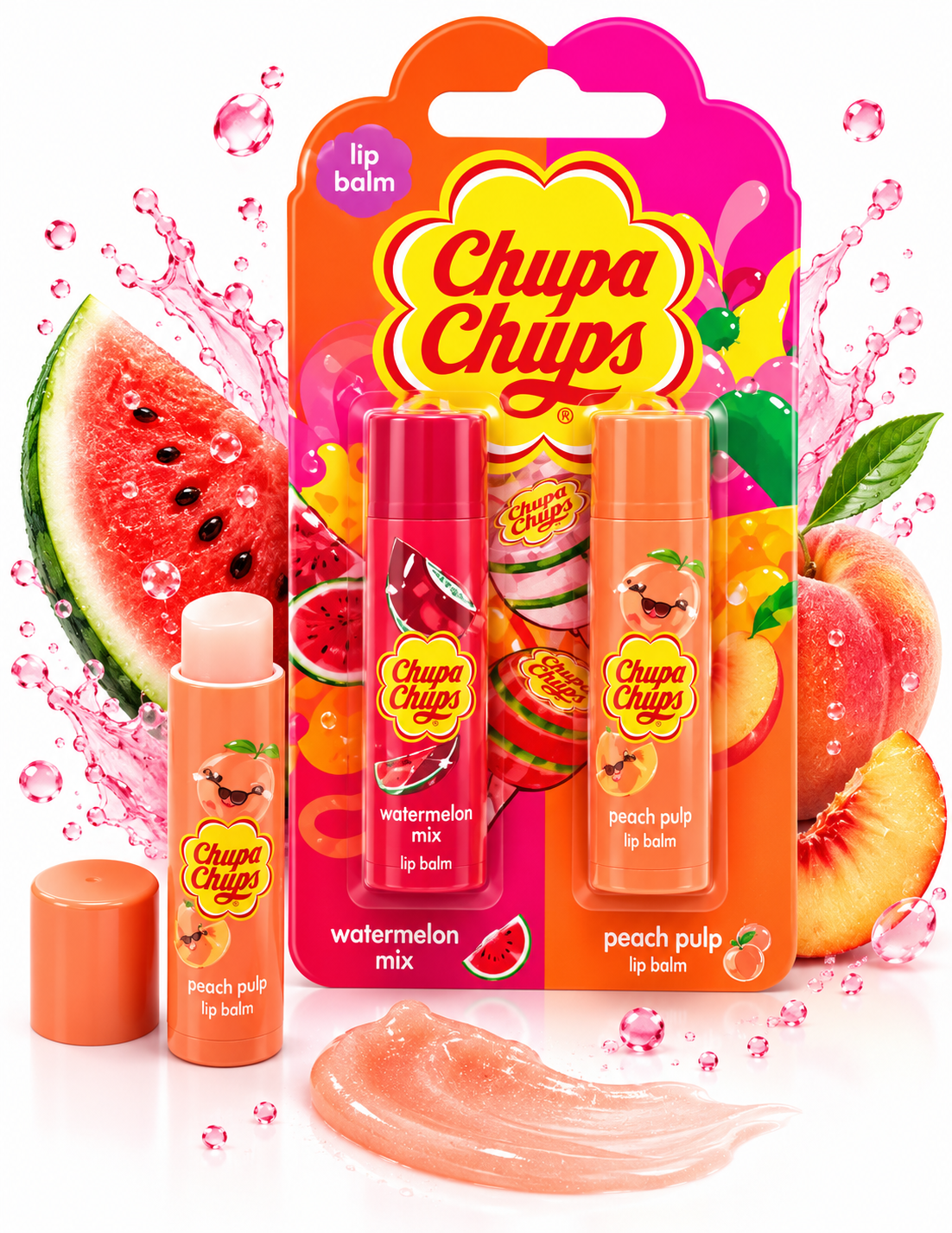 Chupa Chups Lip Balm Duo – Watermelon Mix & Peach Pulp