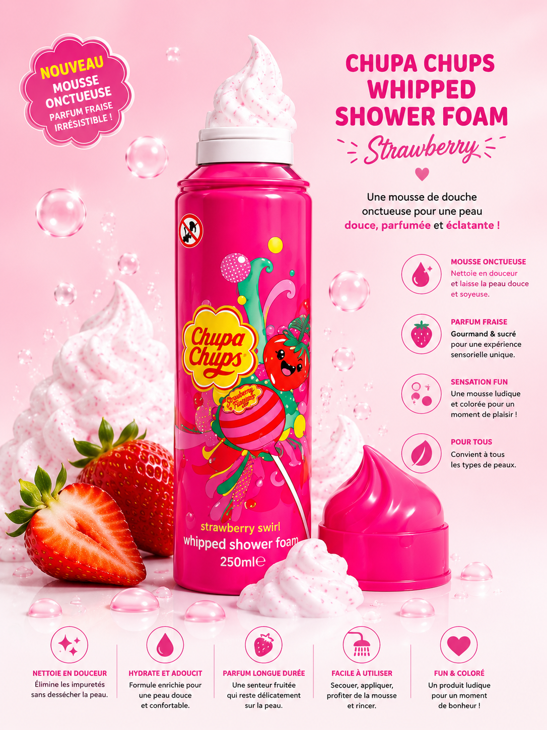 Chupa Chups Whipped Shower Foam – Strawberry Swirl 250ml